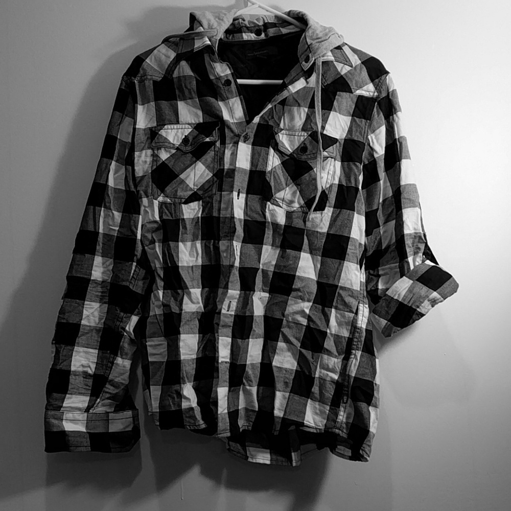 Button down shirt with hood